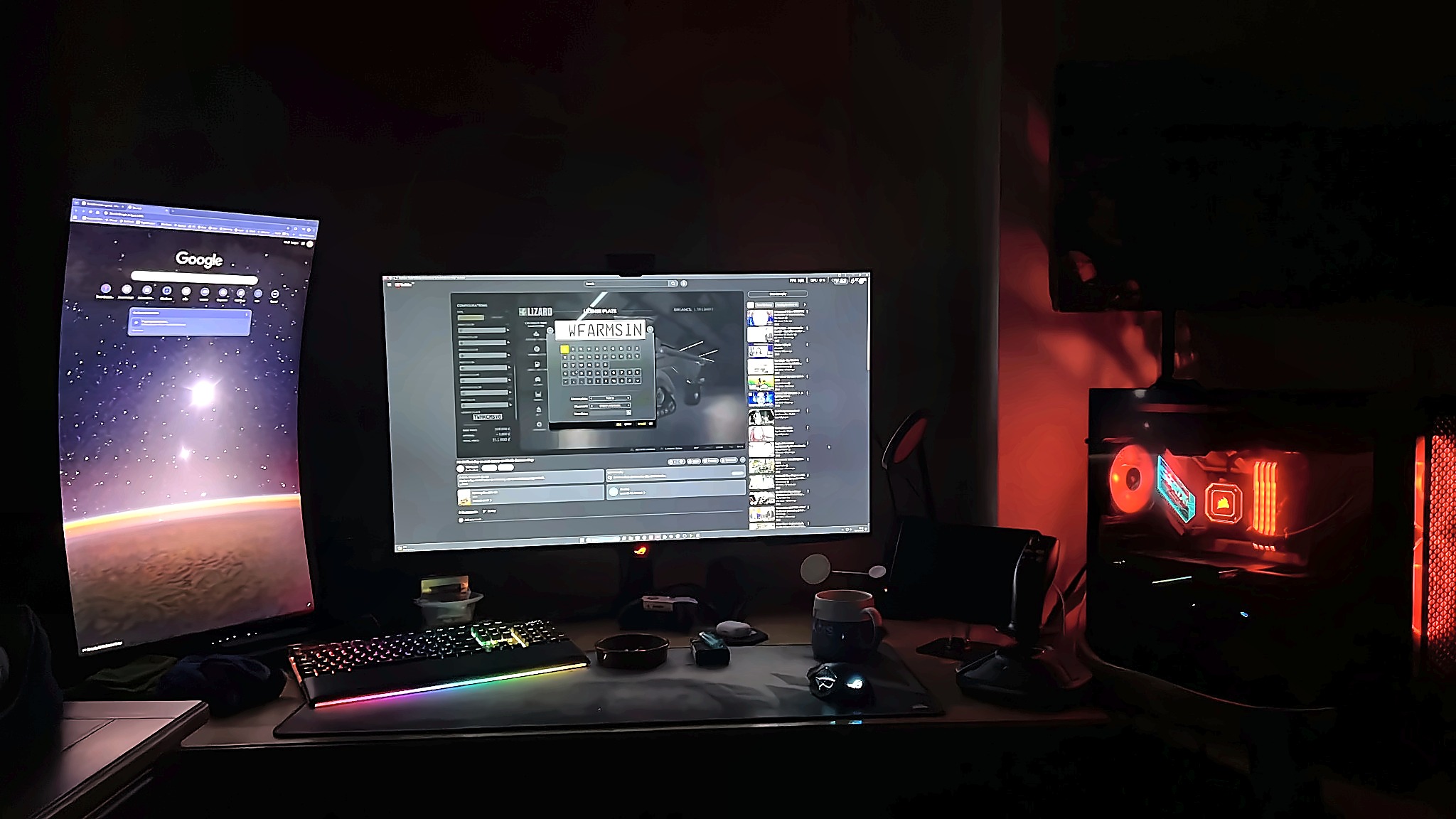 TW Farms Command Centre with ASUS ROG main display, secondary ultrawide monitor and gaming workstation